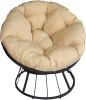 Papasan Chair;  360-degree Swivel Outdoor Papasan Chair with Beige Cushion and Durable Frame;  Comfy Circle Lounge Moon Chair