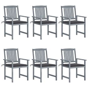 Patio Chairs with Cushions 6 pcs Solid Acacia Wood Gray (Color: Gray)