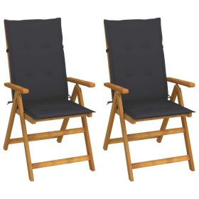 Patio Reclining Chairs 2 pcs with Cushions Solid Acacia Wood (Color: Anthracite)