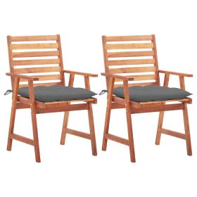 Patio Dining Chairs 2 pcs with Cushions Solid Acacia Wood (Color: Grey)