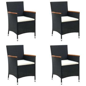 Patio Dining Chairs 4 pcs Poly Rattan Black (Color: Black)