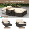 Outdoor Wicker Daybed with Folding Panels and Storage Ottoman