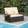 Outdoor Wicker Daybed with Folding Panels and Storage Ottoman