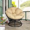 Papasan Chair;  360-degree Swivel Outdoor Papasan Chair with Beige Cushion and Durable Frame;  Comfy Circle Lounge Moon Chair