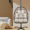 Swing Egg Chair with Stand Indoor Outdoor, UV Resistant Cushion Hanging Chair with Guardrail and Cup Holder, Anti-Rust Foldable Aluminum Frame Hammock