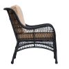 Outdoor Wicker Chair Rattan Patio Dining Chair, PE Wicker Patio Chair with 4inch Seat Cushions, Navy Blue