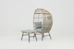 Outdoor Garden Wicker Egg Chair And Footstool Patio Chaise, With Cushions, Outdoor Indoor Basket Chair